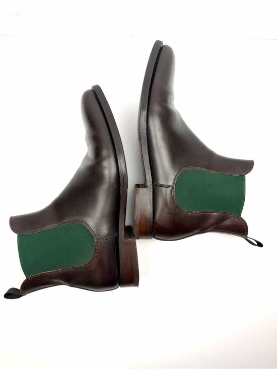 SCAROSSO Italy Giancarlo Chelsea Boots Brown Leather Green Side Panel sz 45 US12 main image 8